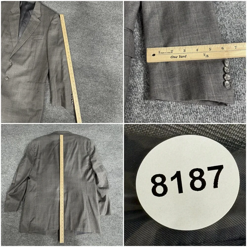 Vintage Hickey Freeman Jacket Mens 46 Long Gray Glen Plaid Wool USA Barneys NY